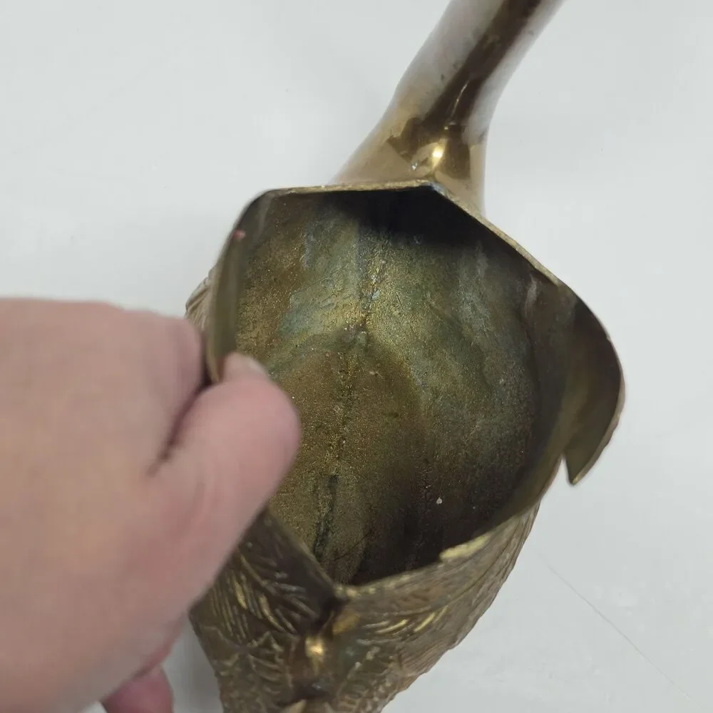 Vintage Cast Brass Swan Planter Mid-Century MCM 10 Inches Tall Made In Korea
